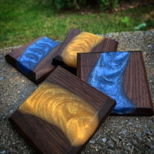 Custom <b>Wood</b> & Resin Drinks Mats square Table Coasters Mats Set <b>Placemats</b> Office Coffee Dining Party Custom Outdoor Wedding - Product Image 3