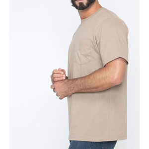 Camiseta de Algodón para Hombre, Color Beige Sólido, Manga Corta, Cuello Redondo, Corte Regular, Estilo Jersey Informal, Talla Grande para Adultos, Ecológica - Product Image 3