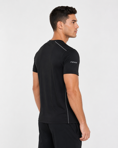 F2WIN Men's V-Neck Short Sleeve Quick Dry Casual Fleece Front Logo Regular Fit Black Knitted <b>Polyester</b> Wholesale Rate Breathable - Product Image 6