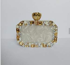 Bolso de Mano Clásico de Moda con Adornos de Aleación, Diseño Floral de Cristal, Detalles de Hojas Doradas y Cierre Magnético - Product Image 4