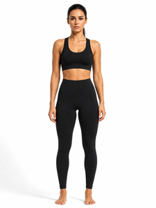 Black 2-Piece Yoga Set <b>Racerback</b> Fitness <b>Bra</b> High-Waist Full-Length Leggings Seamless Four-Way Stretch Eco-Friendly Quick Dry - Product Image 2