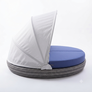 Cama de día redonda de ratán de lujo para exteriores con toldo retráctil, tumbona impermeable para jardín, patio, piscina, salón de ocio moderno - Product Image 3