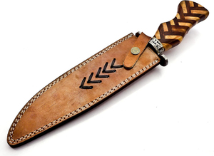 Cuchillo Bowie de Acero de Damasco Hecho a Mano con Mango de Madera y Funda de Cuero Fino, 12 Pulgadas, 1 Año de Garantía, Precio al por Mayor - Product Image 5