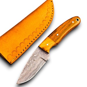 Couteau de chasse en acier Damas avec manche en bois, lame à pointe tombante, couteau de survie en plein air, lame fixe ultra-affûtée - Product Image 1