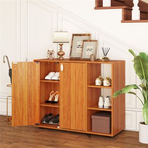 2-Door Enclosed 3-Tier <b>Open</b> <b>Storage</b> Adjustable Shelf Shoe Cabinet for Entryway Durable Organizer for Farmhouse Natural Style - Product Image 4