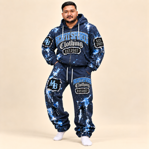<b>Graphic</b> <b>Zip</b> <b>Up</b> <b>Hoodie</b> And Sweatpants Set REXFIT SPORTS Unisex Print Tracksuit Distressed Patches Custom Label Wholesale - Product Image 4