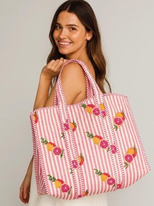 Handmade Fashion for Striped Quilted Cotton Tote Bag with Two Open Straps Bohemian Market Bag - Product Image 6