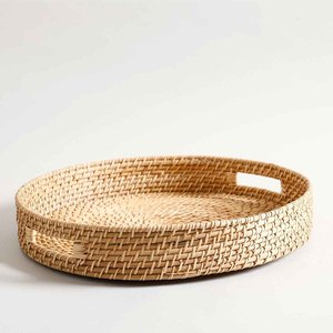 Round Shape Serving Woven Rattan Storage Basket With Handle Customized Size Finished For Tabletop Dining Usage Hotel Home Room - Product Image 2