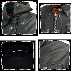 SAMROZ SPORTS Unisex Black Premium Leather Reflective 220g Shirt Style Jacket W/ Removable Liner - Product Image 3