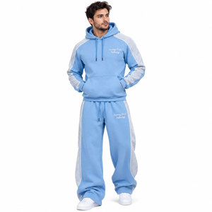 Ensemble de survêtement pour homme en gros, style ample, avec coupe athlétique décontractée, pantalon à cordon de serrage et poignets côtelés, et sweat à capuche - Product Image 1