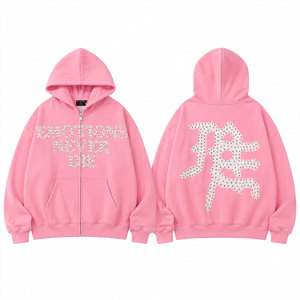 Sudadera con capucha rosa extragrande con cremallera, estampado de purpurina Emotions Never Die, logo frontal, unisex, para otoño, de algodón tejido, corte regular - Product Image 1
