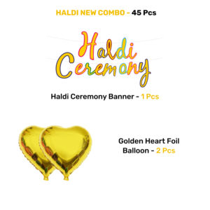 Kit Combo Jaune Pailleté pour Cérémonie Haldi |   45 ballons jaunes et blancs et rideaux en feuille d'aluminium |   Bannière scintillante Haldi - Product Image 2