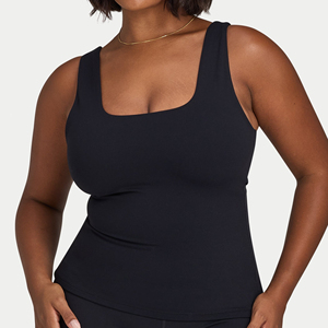 Débardeur côtelé personnalisé pour femme avec logo, en coton et élasthanne, à bretelles larges, coupe ajustée, sans manches, col en U, uni, très extensible, pour le sport - Product Image 1