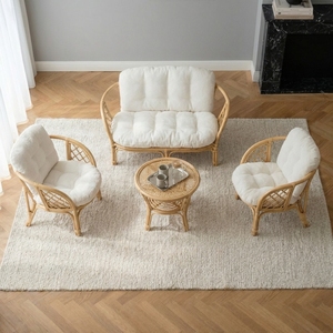 Handcrafted Natural Rattan Wicker <b>Dining</b> Chair Modern Boho Patio <b>Armchair</b> Soft Cushion Waterproof Eco-Friendly Removable Cover - Product Image 3