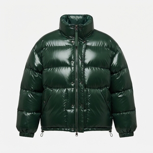 Veste d'hiver matelassée unisexe coupe carrée brillante pour homme, col montant, fermeture éclair, manteau court rembourré, vêtement d'extérieur pour commande en gros - Product Image 3