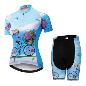 Kit de cyclisme pour femmes, maillot à manches courtes et short à bretelles imprimés floraux, ensemble de vêtements de sport en polyester respirant - Product Image 6