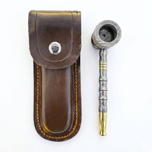 Jexmoo Pipa de Fumar Reutilizable de Acero de Damasco de Lujo Hecha a Mano con Funda de Cuero, Regalo para Papá, Esposo, Novio - Product Image 6