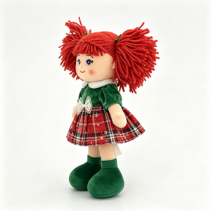 Poupée en tissu personnalisée avec queue en fil rouge, Poupée en peluche fille à jupe écossaise de Noël, Poupée en tissu rembourrée pour les fêtes - Product Image 5