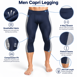Legging Capri pour homme : Performance flexible, construction respirante et confort sécurisé pour l'entraînement et l'exercice sportif - Product Image 6