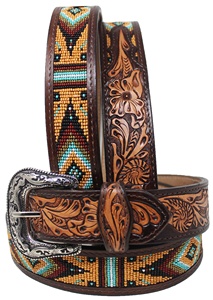 Ceinture en cuir de vachette véritable de luxe de 1.5 pouces faite à la main de style occidental Design floral usiné à la main bord perlé importé d'Argentine - Product Image 6