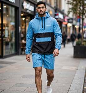 Private Label High Quality Nylon Polyester Hooded Windbreaker Set Wholesale Custom Tracksuit Jacket and <b>Shorts</b> two piece Set - Product Image 4