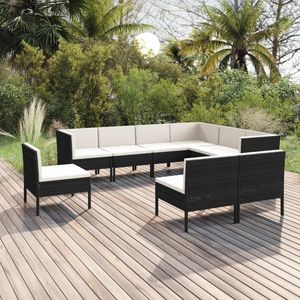 Grand ensemble de salon de jardin modulaire en rotin PE noir, mobilier d'extérieur haut de gamme - Product Image 1