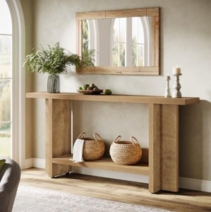 Mesa Consola Moderna de Madera Maciza con Base de Trípode, Mueble Rústico de Almacenamiento para Entrada, Decoración para Sala de Estar - Product Image 1