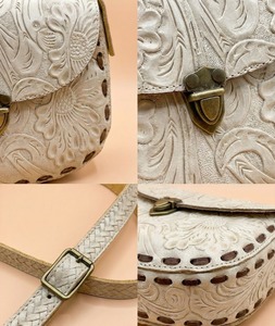 Vintage <b>Tooled</b> <b>Leather</b> Shoulder Bag Floral Embossed Crossbody Purse Flap Saddle Handbag for Daily Travel - Product Image 3