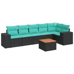 Juego de Sofás de Patio de 7 Piezas en Poliratán Negro con Cojines, Elegantes Conjuntos de Jardín - Product Image 2