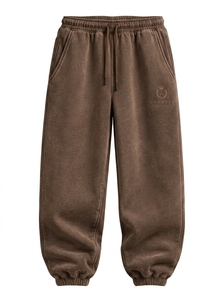 Ensemble survêtement streetwear homme marron oversize avec broderie personnalisée, coton épais, deux pièces - Product Image 3