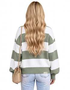 Suéter de Punto a Rayas Verdes con Cuello Alto de Oneten Apparels - Product Image 2