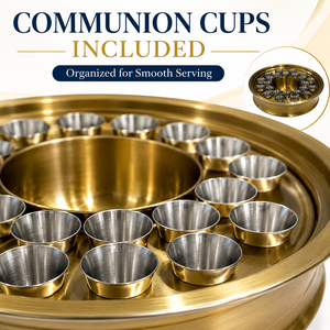 Juego de Copas y Bandejas para la Sagrada Comunión de Acero Inoxidable Chapado en Oro, Ecológico, de Lujo, Redondo, Pulido, con Diseño de Cruz - Product Image 4