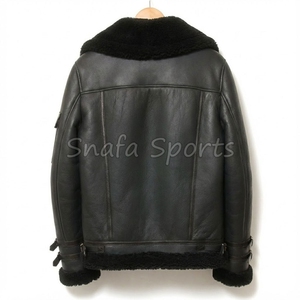 Classic 100% Genuine Sheepskin Leather black Plus Size Bomber Jacket for Men Winter With Warm Shearling <b>Fur</b> Bomber Jacket - Product Image 2