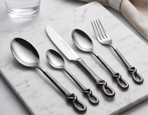 Ensemble de couverts Infinity Mirror Knot Handle en acier inoxydable avec finition miroir, parfait pour les dîners aux restaurants, à la maison et pour les mariages - Product Image 1