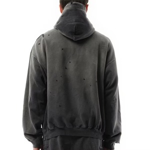 Sweat-shirt à capuche oversize pour homme, couleur unie, coton lavé, tissu molletonné français, avec poches, coupe ample, automne - Product Image 3