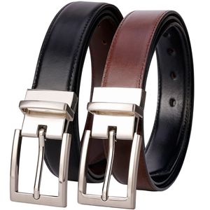 Ceinture Formelle en Cuir Véritable Noir Uni en Peau de Vache avec Boucle à Ardillon Rectangulaire Argentée Style Business pour Homme - Product Image 4