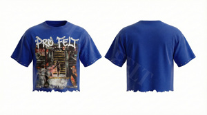 T-shirt Homme Streetwear Tendance et Élégant, Coupe Oversize Unie, Col Rond, Épaules Tombantes, Ourlet Effiloché, Logo Personnalisé, Style Hip Hop - Product Image 3