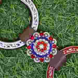 Conjunto de cabezada y pechera Western, diseño de bandera en cuero marrón, detalles trenzados - Product Image 5