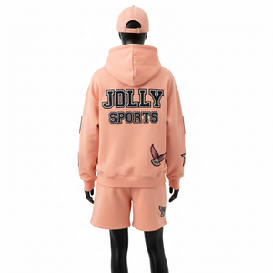 Women Hoodie Short <b>Set</b> Luxury Brushed Cotton Fleece Custom Applique <b>Embroidery</b> Logo 100% Cotton Hoodie Shorts <b>Set</b> for Women - Product Image 2