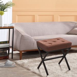 Tufted Vanity Ottoman Foot <b>Stool</b> with Thickened Cushion X-Leg Metal <b>Step</b> <b>Stools</b> & Shoe Changing Seat - Product Image 6