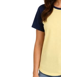 Camiseta raglán de color amarillo limón claro y azul marino para mujer, camiseta informal de cuello redondo y manga corta, mezcla de algodón suave, Top de moda de verano - Product Image 3