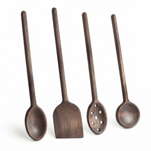 Handmade Black Wood Cooking Spoons Set <b>Wooden</b> <b>Kitchen</b> <b>Utensils</b> Wholesale Cooking Slotted Spoon and Spatula Ladle for Restaurant - Product Image 1