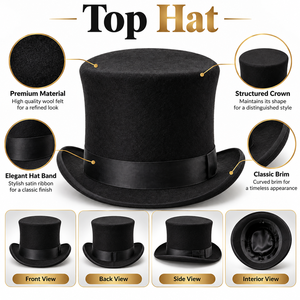 Chapeau haut de forme élégant, doté d'un matériau de qualité durable, confortable à porter, léger, de forme classique, au design élégant, durable - Product Image 6