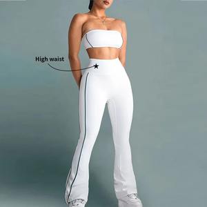 Workout Sets for <b>Women</b> Halter Strappy Sports Bra with Seamless Gym Yoga <b>shorts</b> Outfits <b>White</b> color - Product Image 3