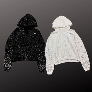 White Rhinestone Gradient Zip Hoodie Cotton Fleece Oversized Streetwear Hoodies for Men Private Label Production Supply - Product Image 5