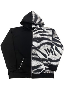 Sudadera con Capucha y Cremallera para Hombre, Estampado de Cebra Blanco y Negro, Corte Regular, Informal, Tejida, 100% Algodón, Secado Rápido, Transpirable, Chaqueta de Otoño - Product Image 1