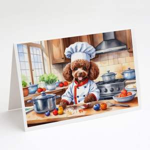 Whimsical A7 Size <b>5x7</b> Chocolate Poodle the Chef Blank Note Cards Pack of 8 with <b>Envelopes</b> Greeting Cards - Product Image 1