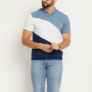 Polo à manches courtes en tricot pour homme, style décontracté, bleu et blanc, faible MOQ, polos pour homme - Product Image 1