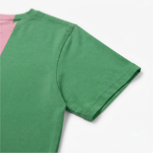 T-shirt personnalisé bicolore rose et vert pour sororité, lettres grecques, 100 % coton, décontracté, estival, élégant, respirant, col rond pour femme - Product Image 5