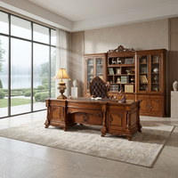 Ensemble de bureau de direction de luxe en bois massif sculpté, mobilier de bureau classique, bureau de PDG, solution de bureau personnalisée OEM